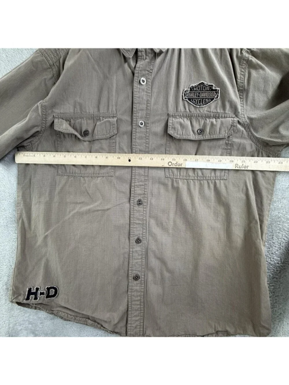Harley-Davidson Shirt Mens Large Brown Stripe Button Up Short Sleeve Motorcycle